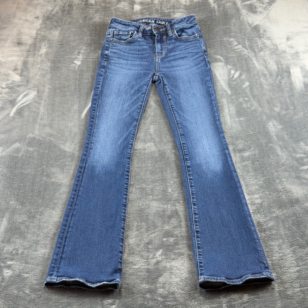 American Eagle Kick Boot Jeans Womens 000 Short Medium Wash Stretch Denim